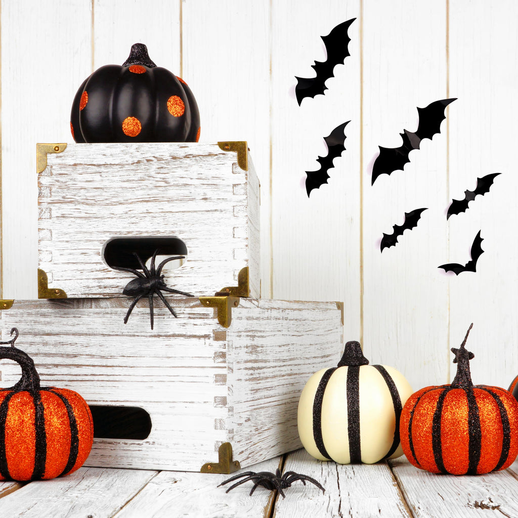 Bobobag 120 Pcs 3D Bats Halloween Decorations,Halloween Wall Decor 4 Sizes Black Bats Sticker for Wall Window