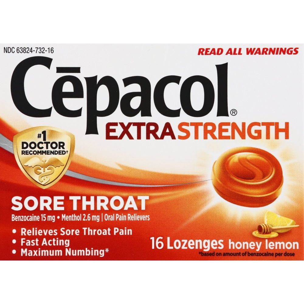 Cepacol Extra Strength Sore Throat Relief Lozenges, 16 Count, Honey Lemon Flavor