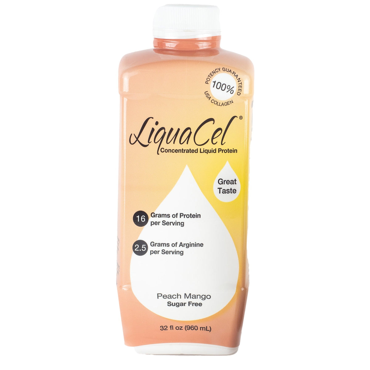 LiquaCel Global Health Products In, Oral Protein Supplement Peach Mango Flavor 32 Oz. Container Bottle Ready To Use, Count Of 6