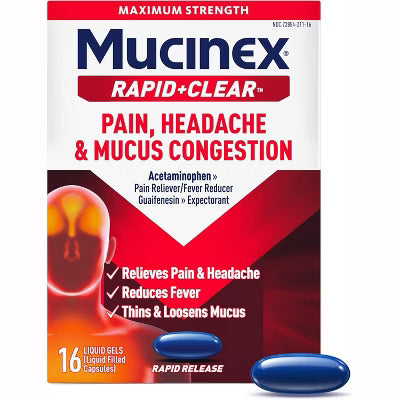 Mucinex Rapid + Clear 200-325mg Liquid Gel, 16 Ct