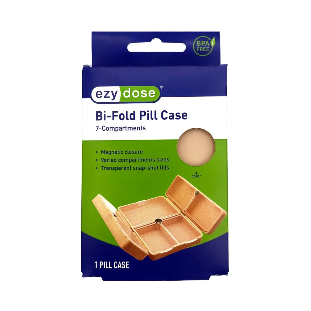 Ezy Dose Bi-Fold Pill Case, 7 Compartments – Compact Travel Pill Organizer – 1 ct