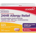 Leader 24-Hour Allergy Relief, Fexofenadine HCl 180 mg, 30 Tablets