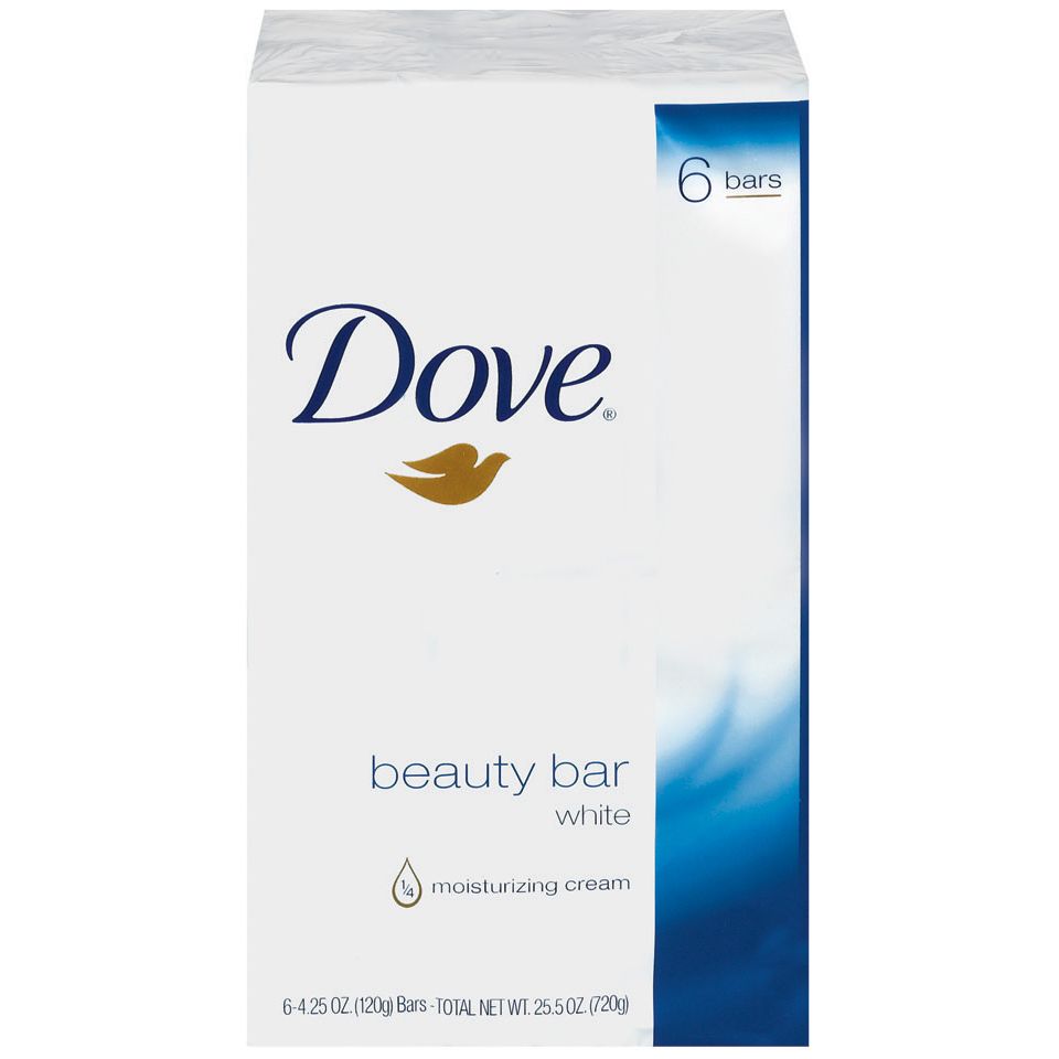 Dove Original Beauty Bar Soap with 1/4 Moisturizing Cream, White, 6 Bars