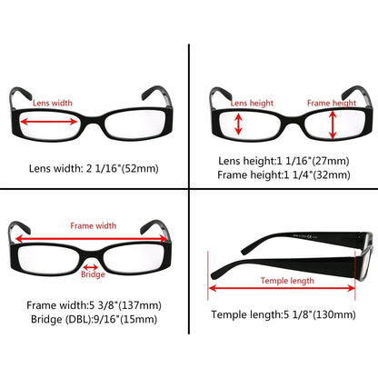 5 Pack Rectangle Stylish Reading Glasses R040-A