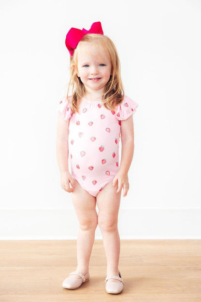 Sweet Strawberries S/S Flutter Sleeve Leotard