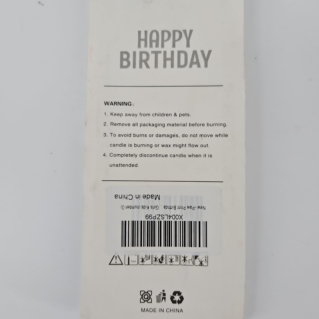 Paw Print Number 3 Birthday Candle