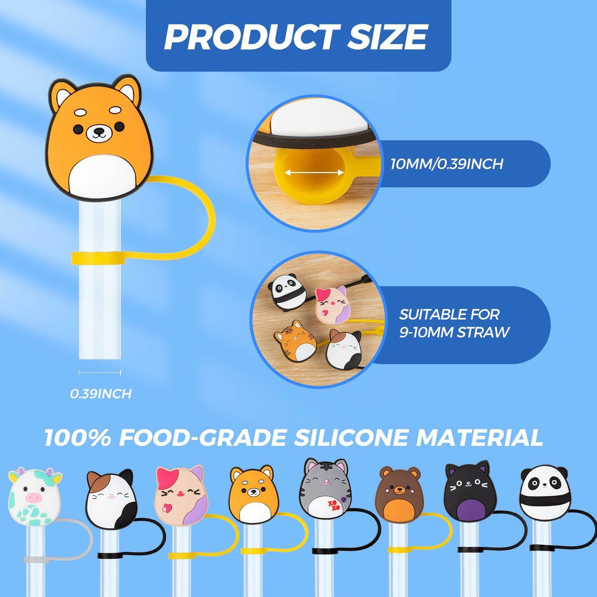 10-Piece Cartoon Straw Covers for 9–10 mm Straws