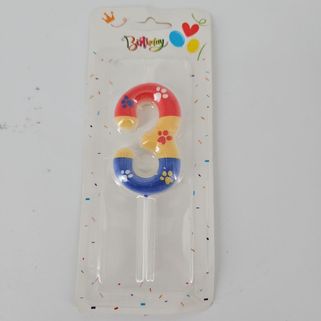 Paw Print Number 3 Birthday Candle