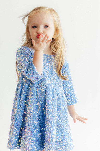 Light Blue Velvet Sequin Dress